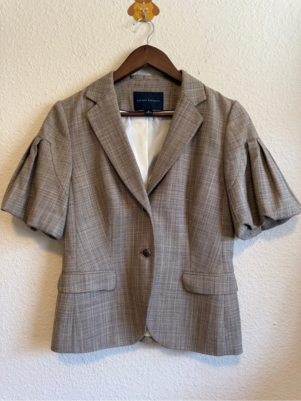 Banana Republic Brown Plaid Short Sleeve Blazer – Wool Blend-size 6